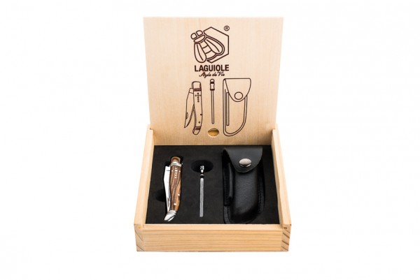 Taschenmesser Zebranoholz mit Wetzstahl & Lederhülle