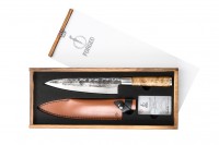 Vorschau: VG10 Forged Kochmesser mit Klingenschutz aus Leder Vorschau: VG10 Forged Kochmesser mit Klingenschutz aus Leder