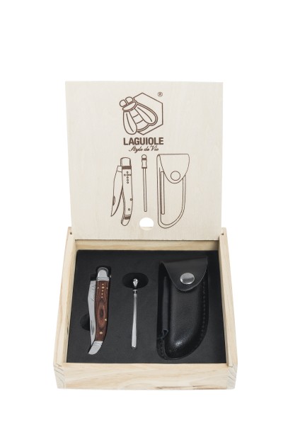 Taschenmesser Rosenholz mit Wetzstahl & Lederhülle